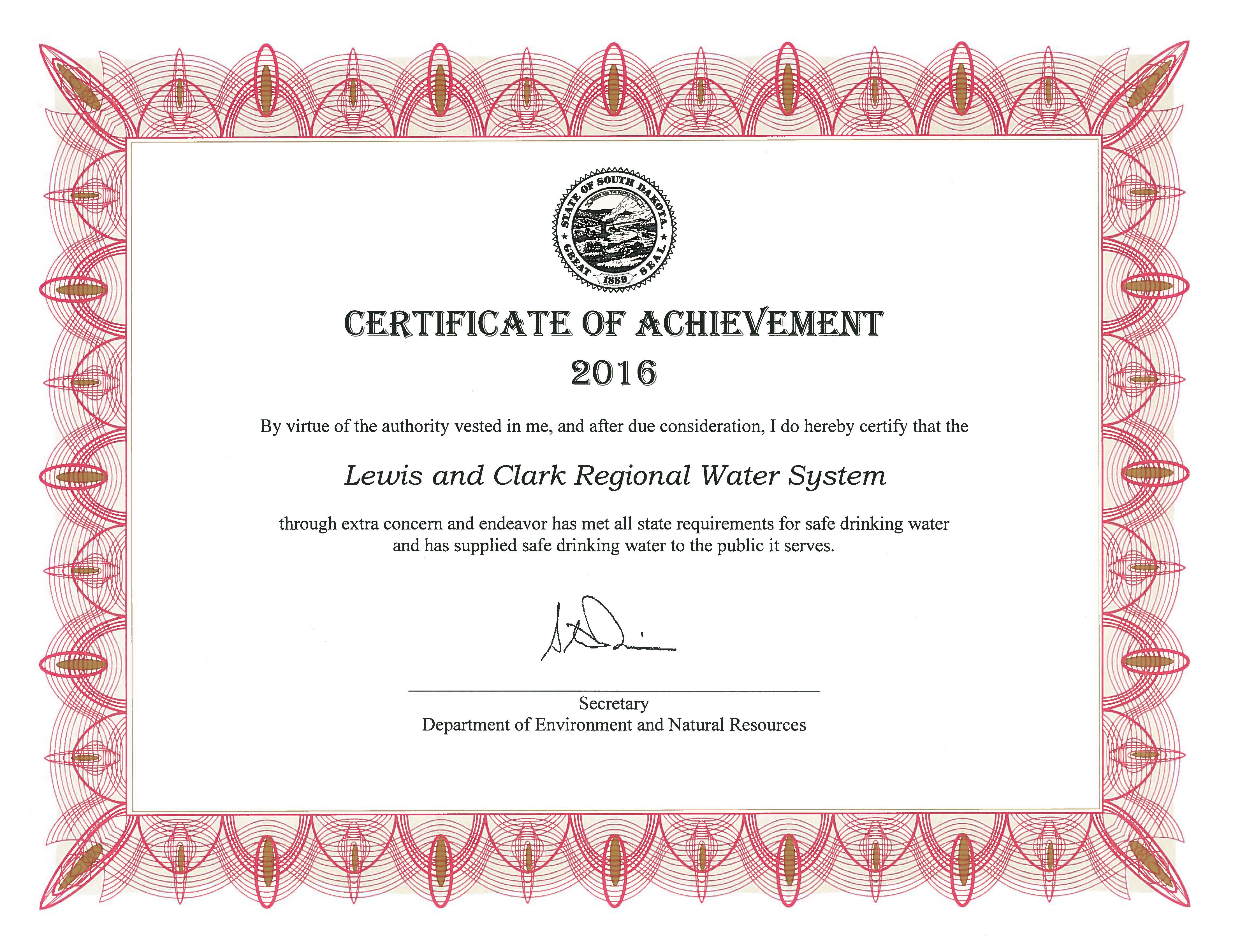 certificate-of-achievement-received-from-sd-denr-lewis-and-clark-regional-water-system